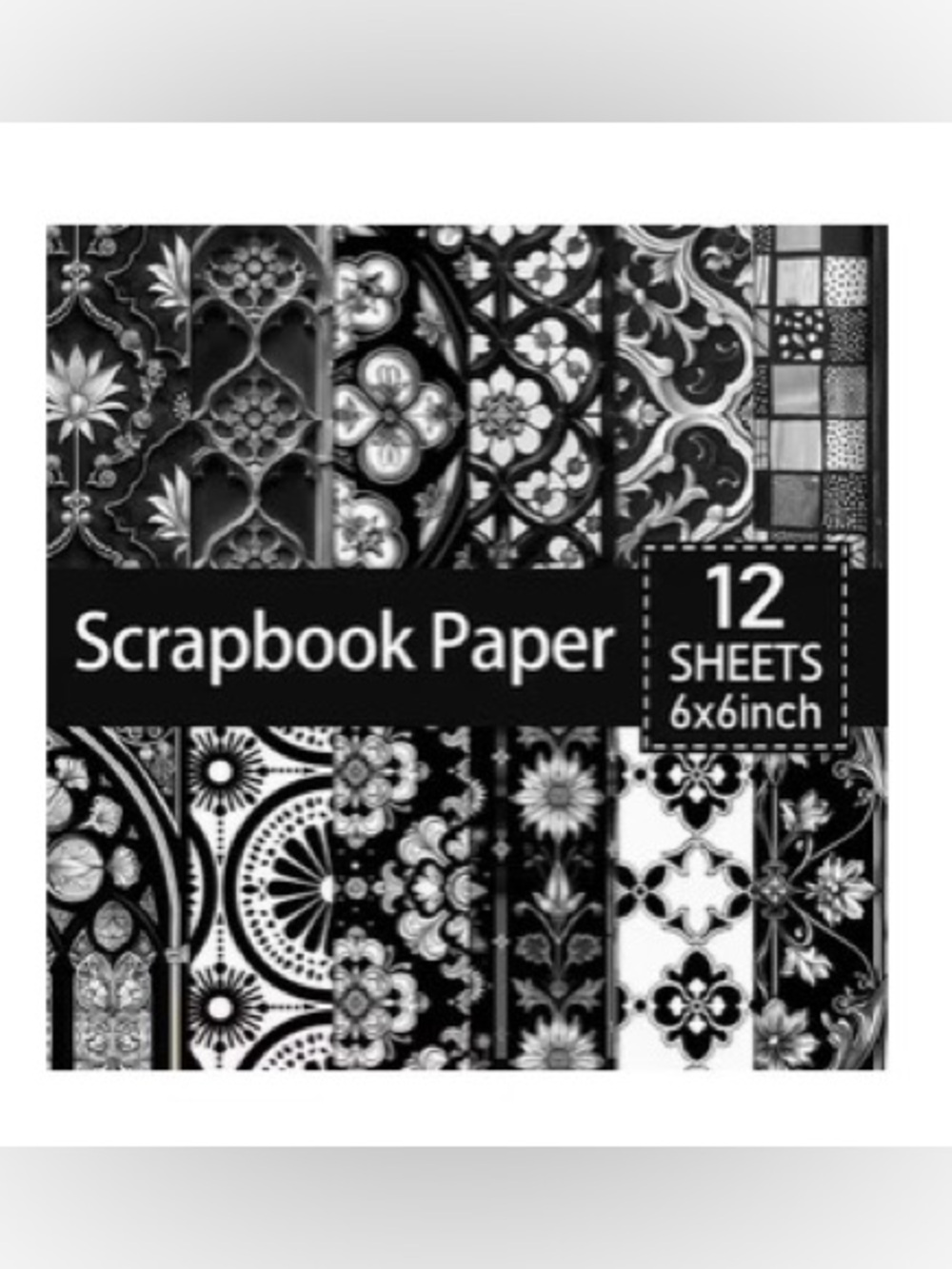 🔲✨ ASSTSS Loria Black & White Pattern Scrapbook Paper - 6x6" 📜🖤⚪️⚫️